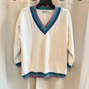 Vtg Affinity Womens Cable Knit Sweater Oversized Large Preppy Academia Y2K 19543